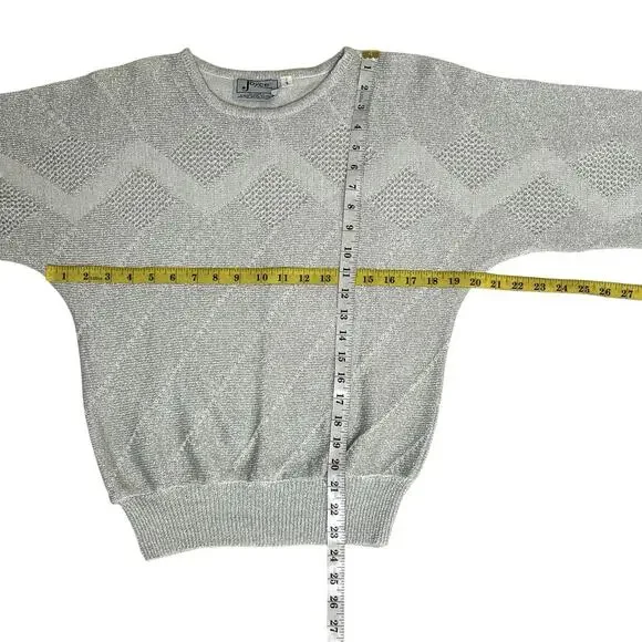 Joyce Sportswear Sweater Size Small Silver Metallic Lightweight Knit Sparkle Vtg - Picture 5 of 5